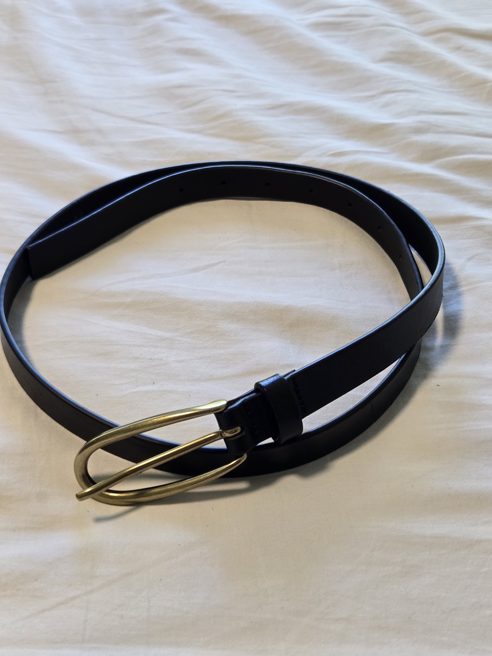 Garnet Hill Quinn Skinny Black Leather Belt Gold Buckle Size M
